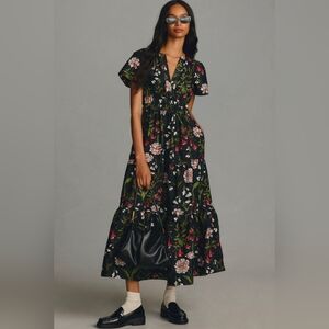 Anthropologie Black Floral Maxi Dress